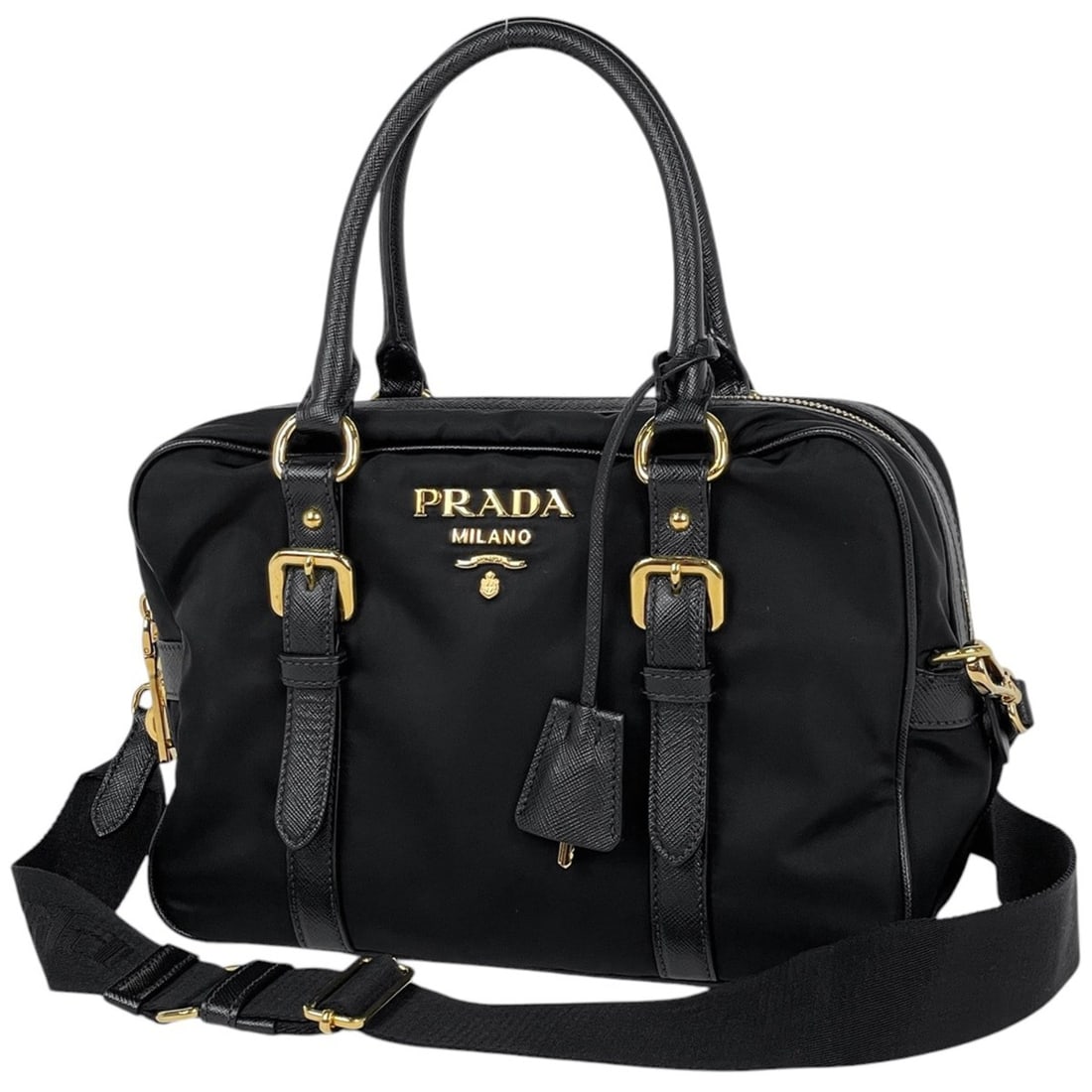 Prada PRADA handbag, logo, 2-way, nylon, Nero (black), 1BB088, women's. (1 of 9)