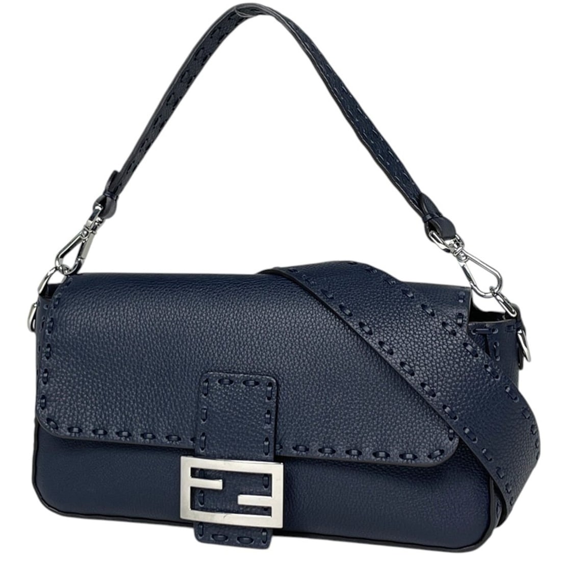 Fendi Selleria Mamma Bucket 2-Way Leather Handbag, Navy, 8BR600, Women's (1 of 10)