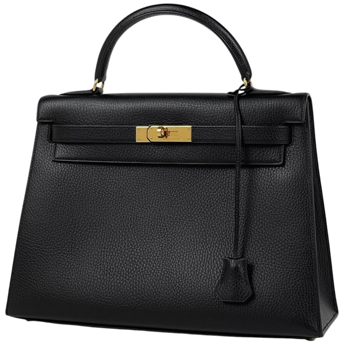 Hermes Kelly 32 handbag, external stitching, Ardennes leather, Noir (black), ?B, women's.: --- Catalog ---Category: SizeSize (HxWxD): 23cm x 32.5cm x 12cm / 9.05'' x 12.79'' x 4.72''Category: DesignType: HandbagColor: BlackGender: WomenMaterial: Ardennes leather Category: GeneralLine: Kelly