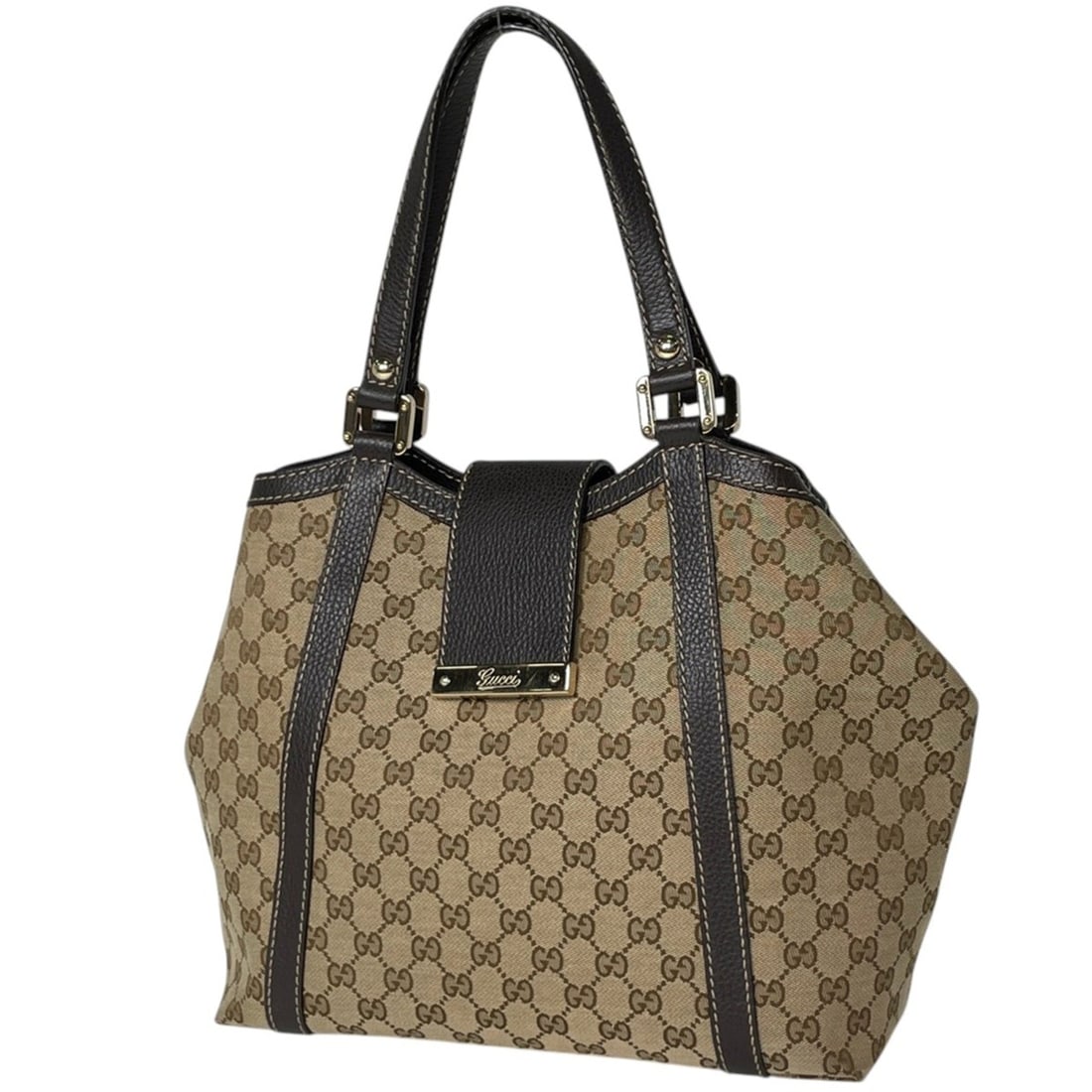 Gucci tote bag, GG pattern, canvas, beige/brown, 364835, women's. (1 of 8)