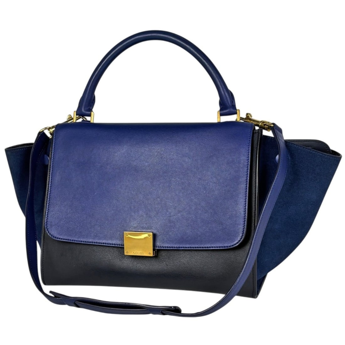 Celine CELINE Trapeze 2-Way Leather Handbag, Navy Blue, Women's (1 of 14)