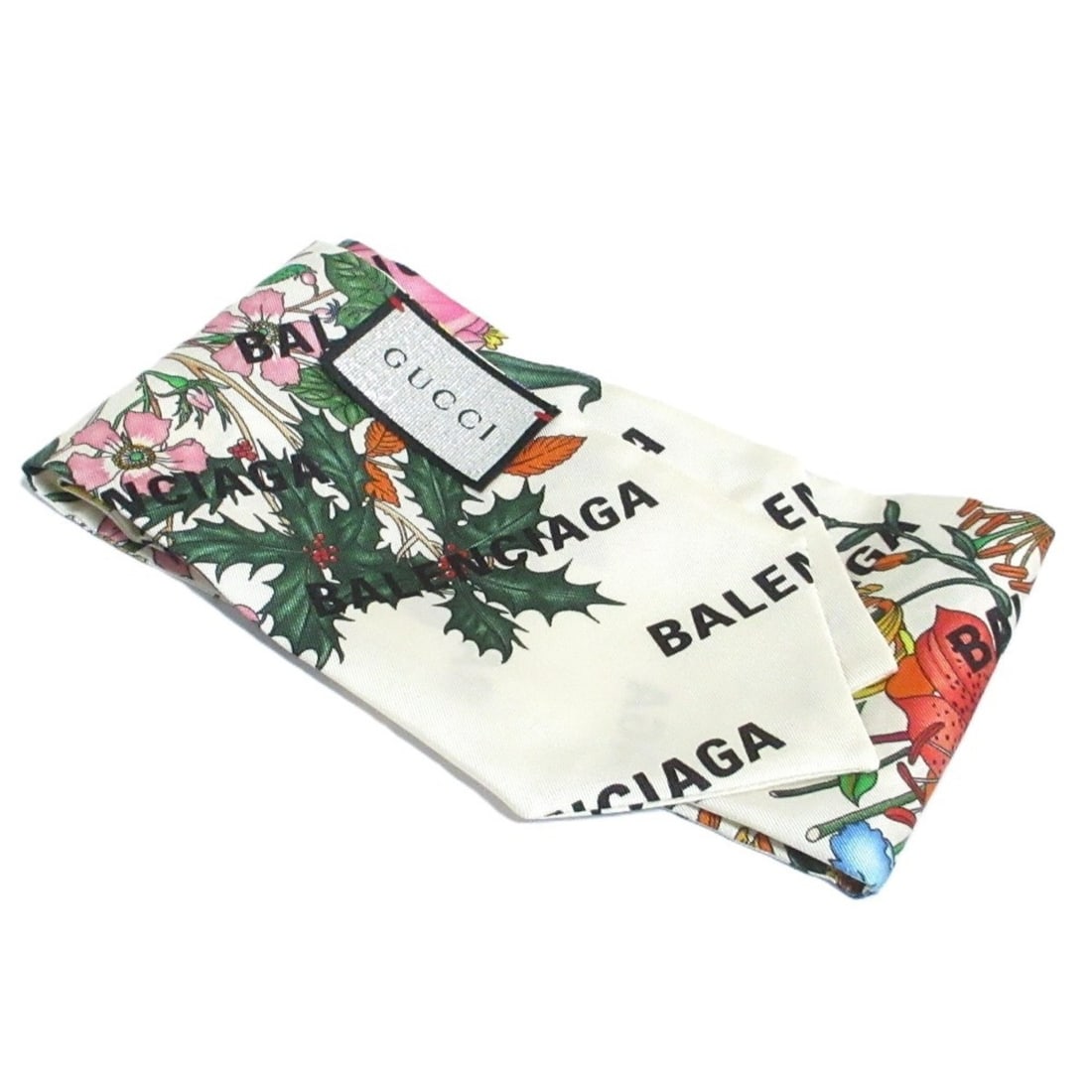 GUCCI BALENCIAGA The Hacker Floral Print Scarf Muffler Neck Bow White Multicolor Women's: --- Catalog ---Category: SizeSize (LxW): 84cm x 10cm / 33.07'' x 3.93''Category: DesignType: ScarfColor: Multi-color, WhiteGender: WomenCategory: GeneralBrand: Gucci--- Item List ---Section: Condition