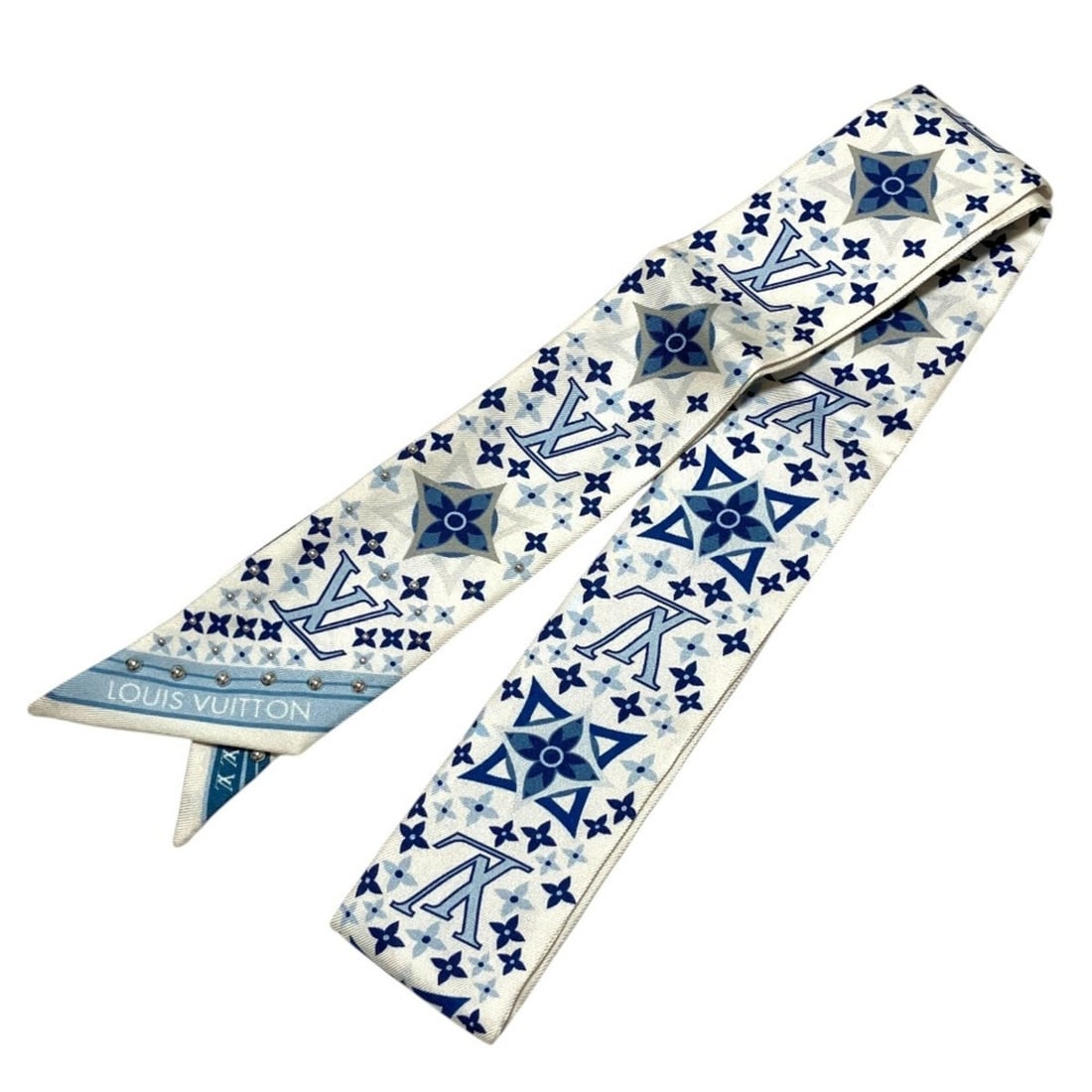LOUIS VUITTON Louis Vuitton Bandeau BB Studded Narrow Scarf M77828 White Blue Women's (1 of 16)
