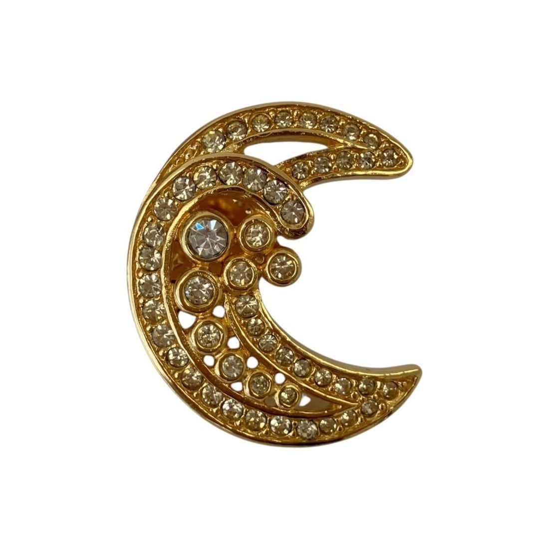 Christian Dior Vintage Moon Motif Rhinestone Pin Brooch, GP Gold Color, Women's: --- Catalog ---Category: SizeSize (HxWxD): 3cm x 2.7cm / 1.18'' x 1.06''Category: DesignType: Pin broochColor: GoldGender: WomenCategory: GeneralBrand: Christian Dior--- Item List ---Section: Conditio