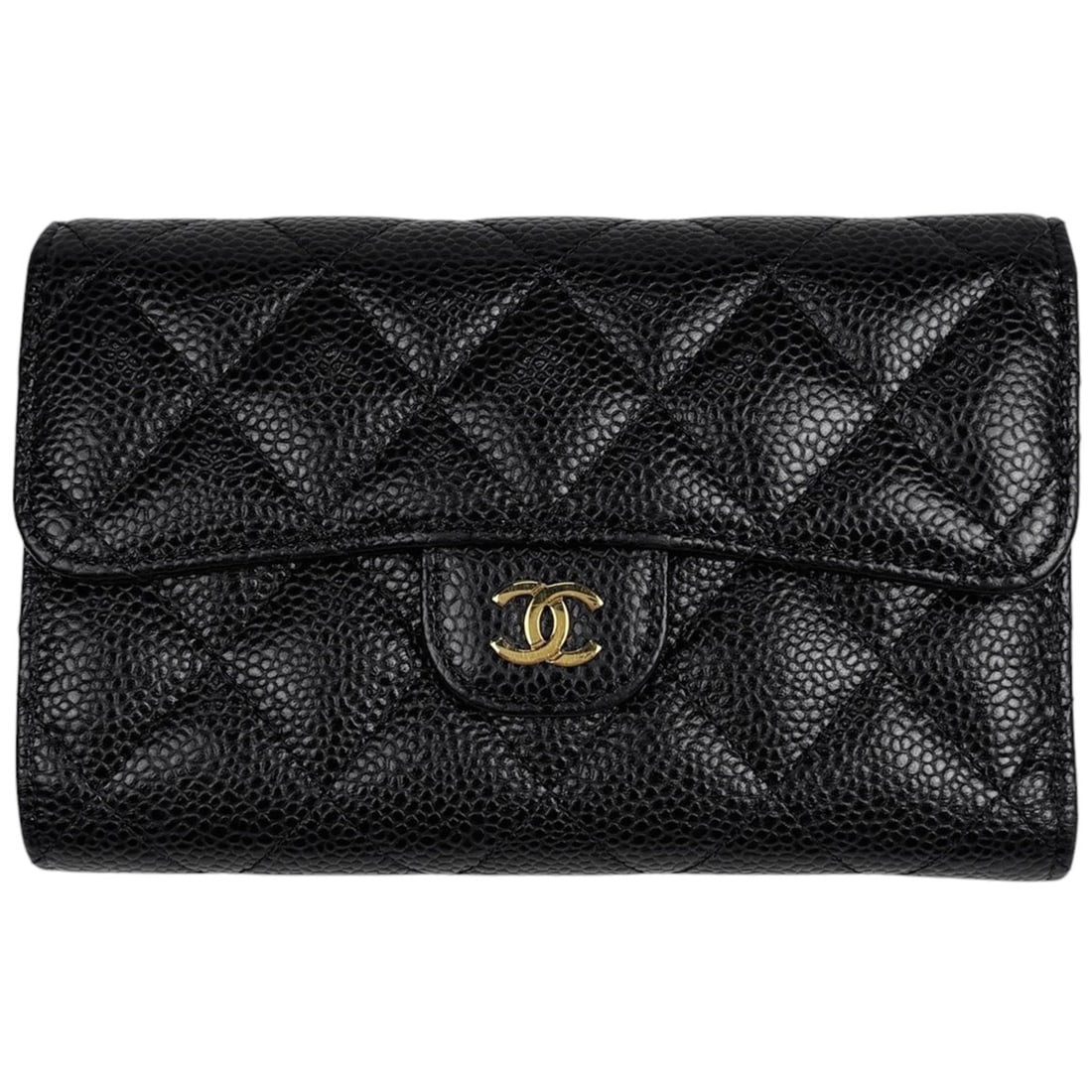 Chanel CHANEL Tri-fold Wallet Coco Mark Caviar Leather Black Women's: --- Catalog ---Category: SizeSize (HxWxD): 10cm x 15cm x 3cm / 3.93'' x 5.9'' x 1.18''Category: DesignType: Wallet (tri-fold)Color: BlackGender: WomenMaterial: Grained Calfskin Category: GeneralBrand: