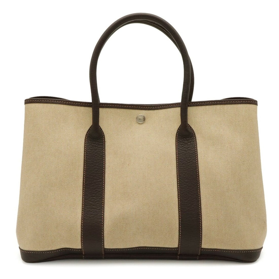 HERMES Garden PM Tote Bag Shoulder Toile H Leather Natural Dark Brown D Stamp (1 of 16)