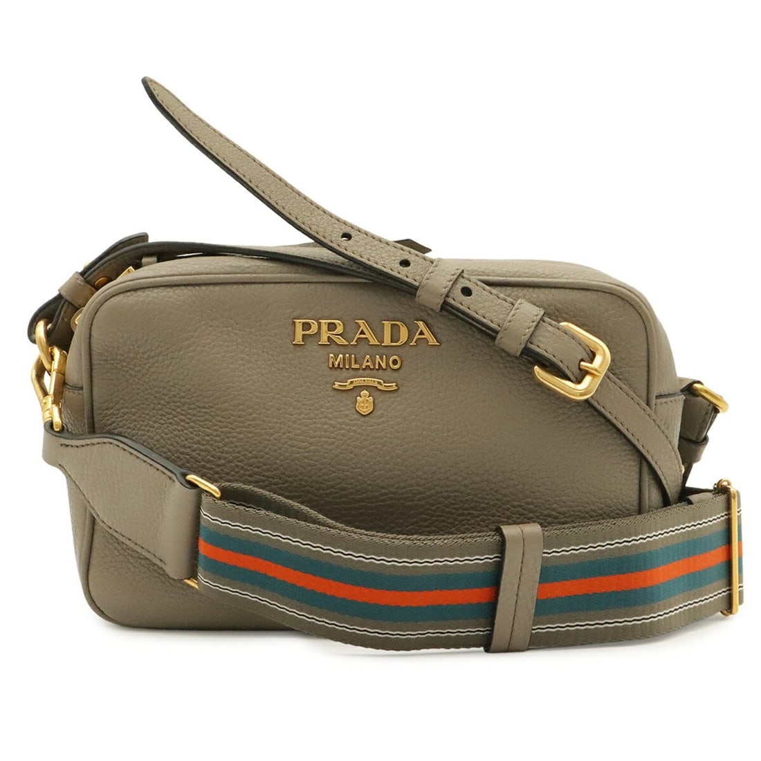 PRADA Vitello Daino Shoulder Bag, Pouch, Clutch Striped Leather, ARGILLA, Greige, 1BH079 (1 of 18)