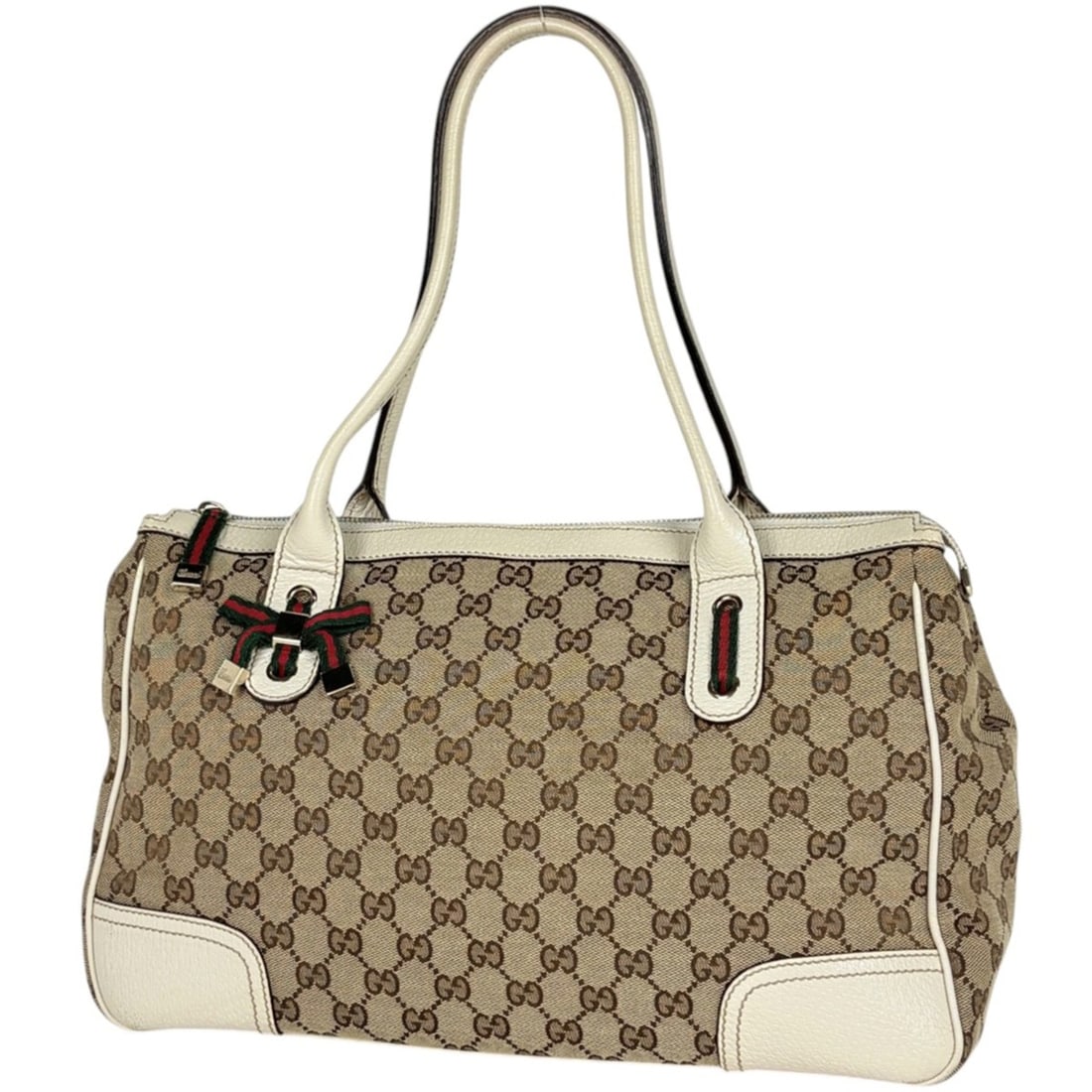 Gucci Princy Tote Bag, GG Pattern, Canvas, Beige & White, 177052, Women's: --- Catalog ---Category: SizeSize (HxWxD): 24cm x 36.5cm x 12cm / 9.44'' x 14.37'' x 4.72''Category: DesignType: Tote bagColor: Beige, WhiteGender: WomenMaterial: GG canvas , Leather Category: General