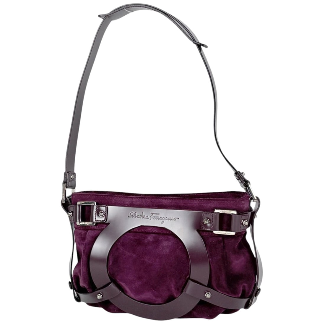 Salvatore Ferragamo shoulder bag, Gancini design, suede, purple, AU-215866, women's.: --- Catalog ---Category: SizeSize (HxWxD): 15cm x 21cm x 7cm / 5.9'' x 8.26'' x 2.75''Category: DesignType: Shoulder bagColor: PurpleGender: WomenMaterial: Suede , Leather Category: GeneralLine: Ganci