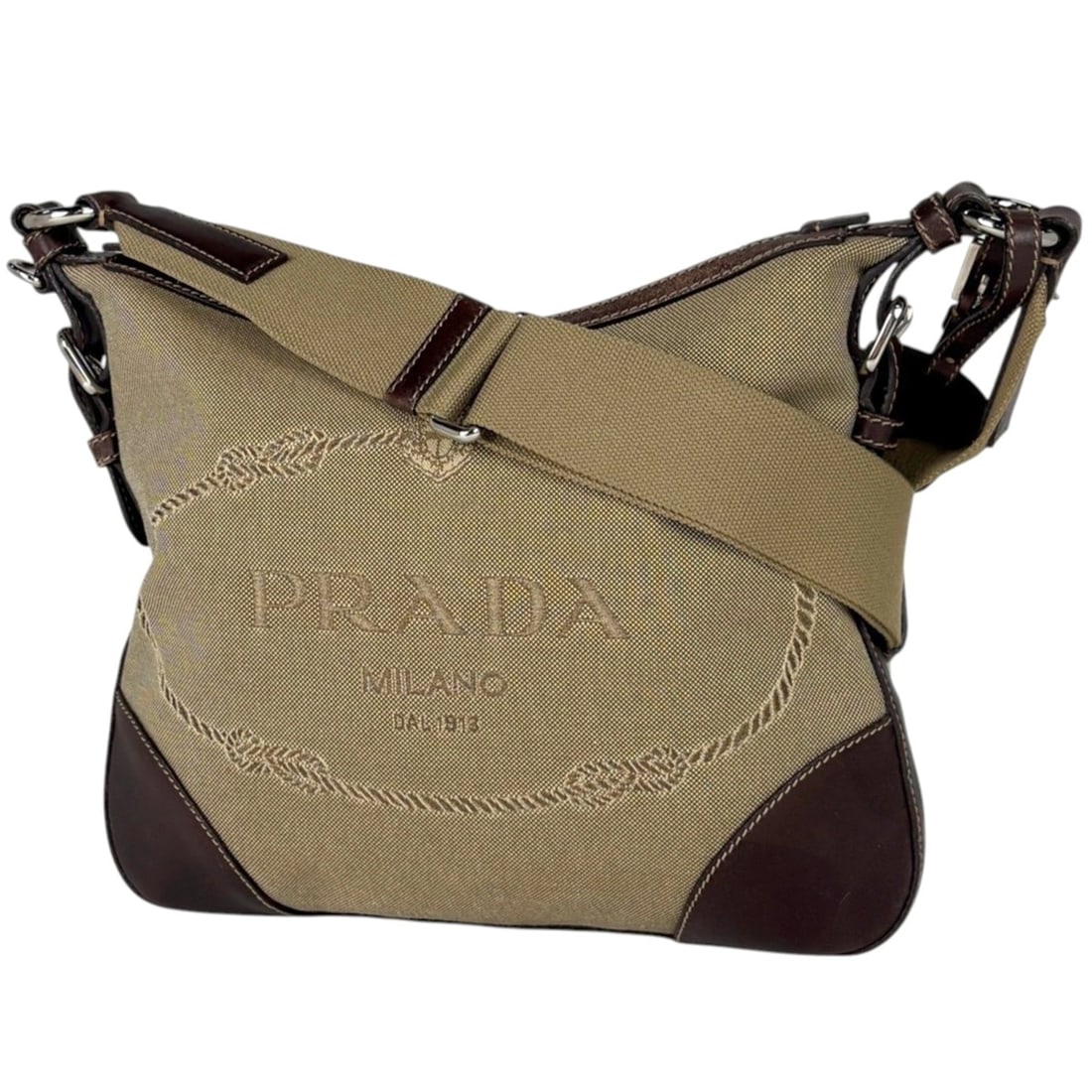 Prada PRADA Shoulder Bag, Logo Jacquard Canvas, Brown, Women's: --- Catalog ---Category: SizeSize (HxWxD): 22cm x 27.5cm x 2cm / 8.66'' x 10.82'' x 0.78''Category: DesignType: Shoulder bagColor: BrownGender: WomenMaterial: Canvas , Leather Category: GeneralBrand: 