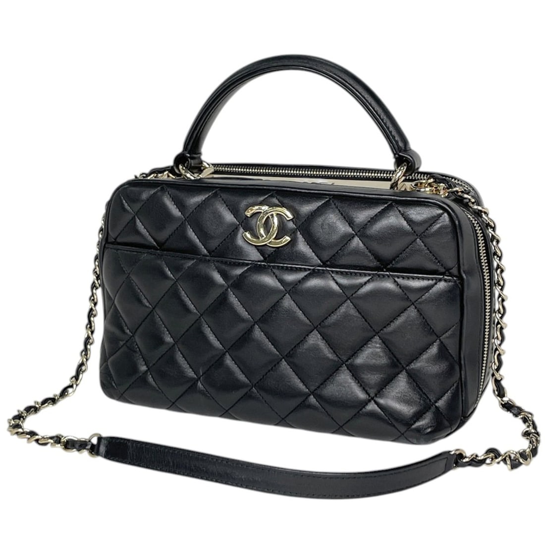 Chanel CHANEL Handbag Coco Mark Bowling Bag 2WAY Leather Black A92238 Women's (1 of 12)