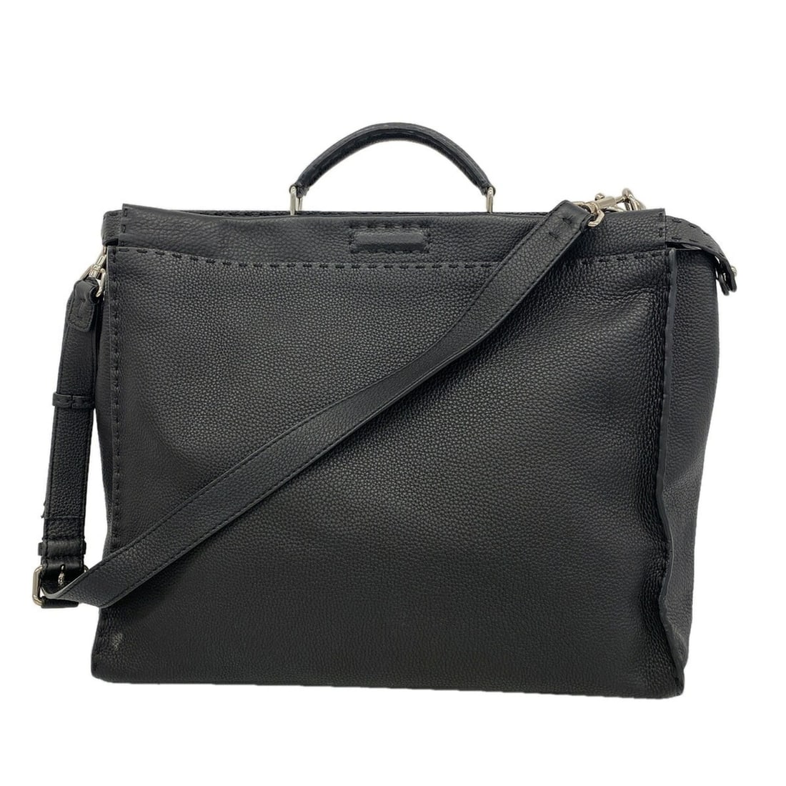 Fendi Monster Selleria Peekaboo Leather Handbag, Black, 2-way Bag for Men: --- Catalog ---Category: SizeSize (HxWxD): 38cm x 43cm x 17cm / 14.96'' x 16.92'' x 6.69''Category: DesignType: HandbagColor: BlackGender: MenMaterial: Leather Hardware Color: SilverCategory: GeneralB