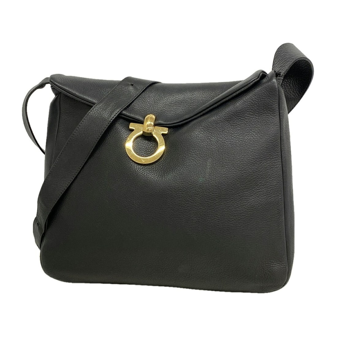 Salvatore Ferragamo Gancini Leather Shoulder Bag, Black, Women's: --- Catalog ---Category: SizeSize (HxWxD): 29cm x 30cm x 6cm / 11.41'' x 11.81'' x 2.36''Category: DesignType: Shoulder bagColor: BlackGender: WomenMaterial: Leather Hardware Color: GoldCategory: Gene