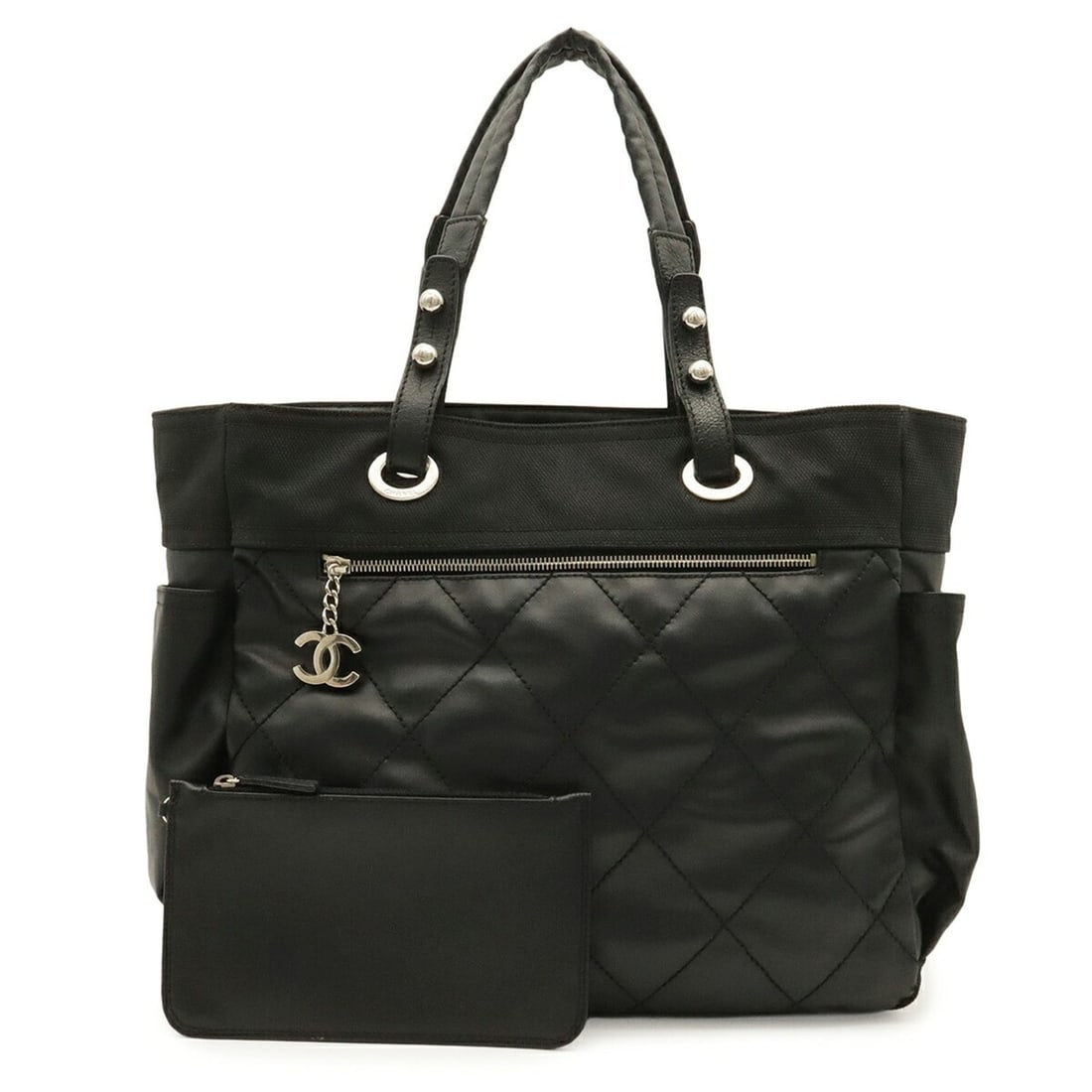 CHANEL Paris Biarritz Tote GM Bag Shoulder Coated Canvas Black A34210: --- Catalog ---Category: SizeSize (HxWxD): 31cm x 34cm x 14.5cm / 12.2'' x 13.38'' x 5.7''Category: DesignType: Pouch, Shoulder bag, Tote bagColor: BlackGender: WomenMaterial: Coated canvas Category: 