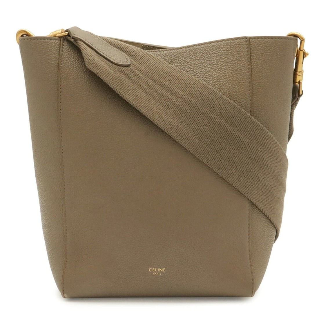 CELINE Sangle Bucket Small Shoulder Bag, Leather, Greige, 189303: --- Catalog ---Category: SizeSize (HxWxD): 25cm x 18cm x 12cm / 9.84'' x 7.08'' x 4.72''Category: DesignType: Shoulder bagColor: GrayishGender: WomenMaterial: Leather Category: GeneralMPN: 189303Brand