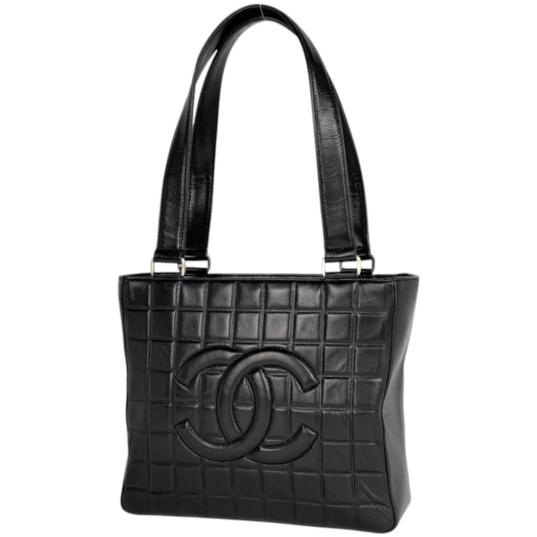 Chanel CHANEL Tote Bag Coco Mark Chocolate Bar Leather Black Women's: --- Catalog ---Category: SizeSize (HxWxD): 21cm x 24.5cm x 8cm / 8.26'' x 9.64'' x 3.14''Category: DesignType: Tote bagColor: BlackGender: WomenMaterial: Leather Category: GeneralLine: Chocolate BarBr
