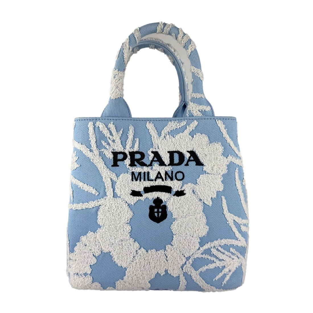 Prada handbag/shoulder bag, canvas, pile, blue, white, silver, women's, z10877: --- Catalog ---Category: SizeSize (HxWxD): 21cm x 22cm x 10cm / 8.26'' x 8.66'' x 3.93''Category: DesignType: Handbag, Shoulder bagColor: Blue, WhiteGender: WomenMaterial: Canvas , Pile fabric Categor
