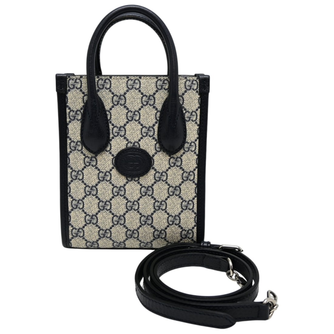 Gucci Interlocking G Mini Tote Women's Bag 671623 GG Supreme Beige: --- Catalog ---Category: SizeSize (HxWxD): 19cm x 15.5cm x 6.5cm / 7.48'' x 6.1'' x 2.55''Category: DesignType: Tote bagColor: Beige, NavyGender: WomenMaterial: GG Supreme Category: GeneralMPN: 671623