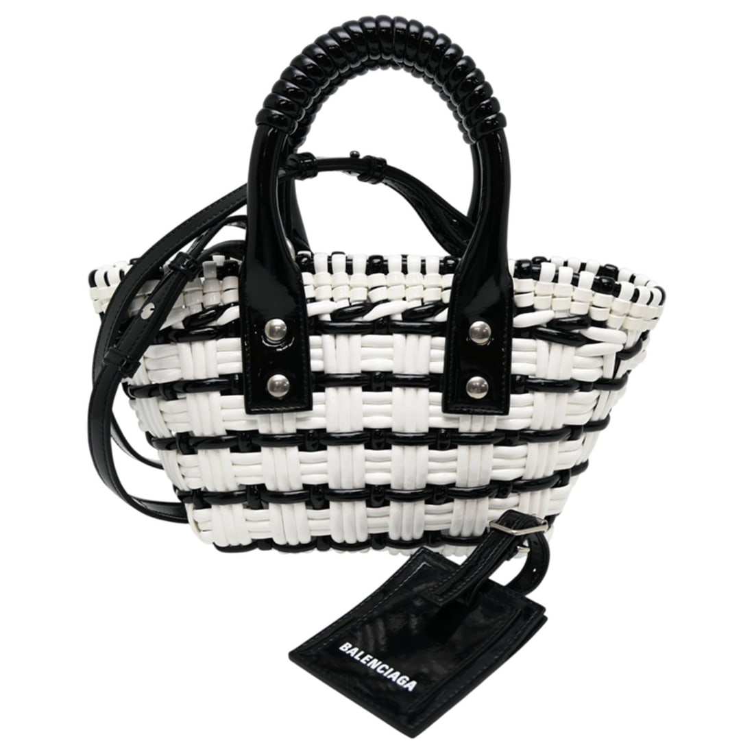 Balenciaga Bistro XXS Women's Handbag 678028 Enamel White x Black: --- Catalog ---Category: SizeSize (HxWxD): 15cm x 26cm x 10cm / 5.9'' x 10.23'' x 3.93''Category: DesignType: HandbagColor: Black, WhiteGender: WomenCategory: GeneralMPN: 678028Brand: BalenciagaCountr