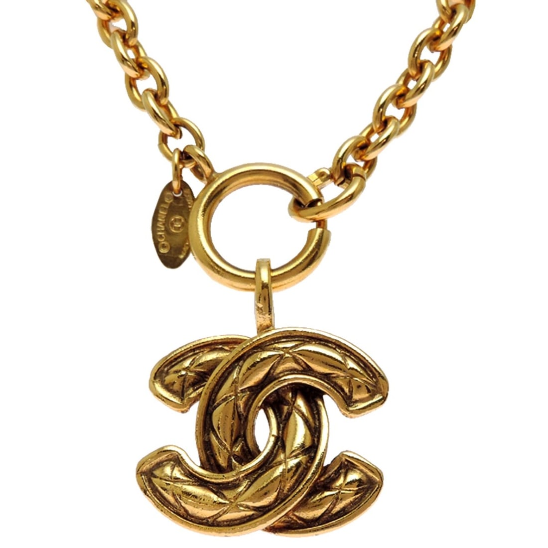 Chanel Coco Mark Chain Women's Necklace GP 38**: --- Catalog ---Category: SizePendant Size: 26mm x 30mm / 1.02'' x 1.18''Neck Circumference: 62.5 cm / 24.6''Category: DesignGender: WomenMaterial: Gold platingNecklace Type: NecklaceCategory: GeneralB