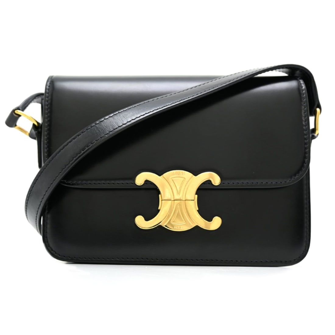 Celine Teen Triomphe Women's Shoulder Bag 188423BF4 Shiny Calfskin Noir (Black): --- Catalog ---Category: SizeSize (HxWxD): 14cm x 18.5cm x 6cm / 5.51'' x 7.28'' x 2.36''Category: DesignType: Shoulder bagColor: BlackGender: WomenMaterial: Leather Leather/Fur Type: CalfskinCategory
