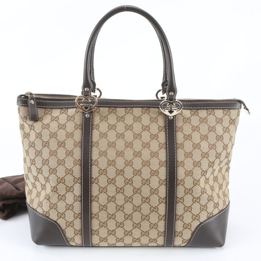 Gucci GG Canvas Lovely Heart 257068 Leather Tote Bag Shoulder Handbag for Women (1 of 9)