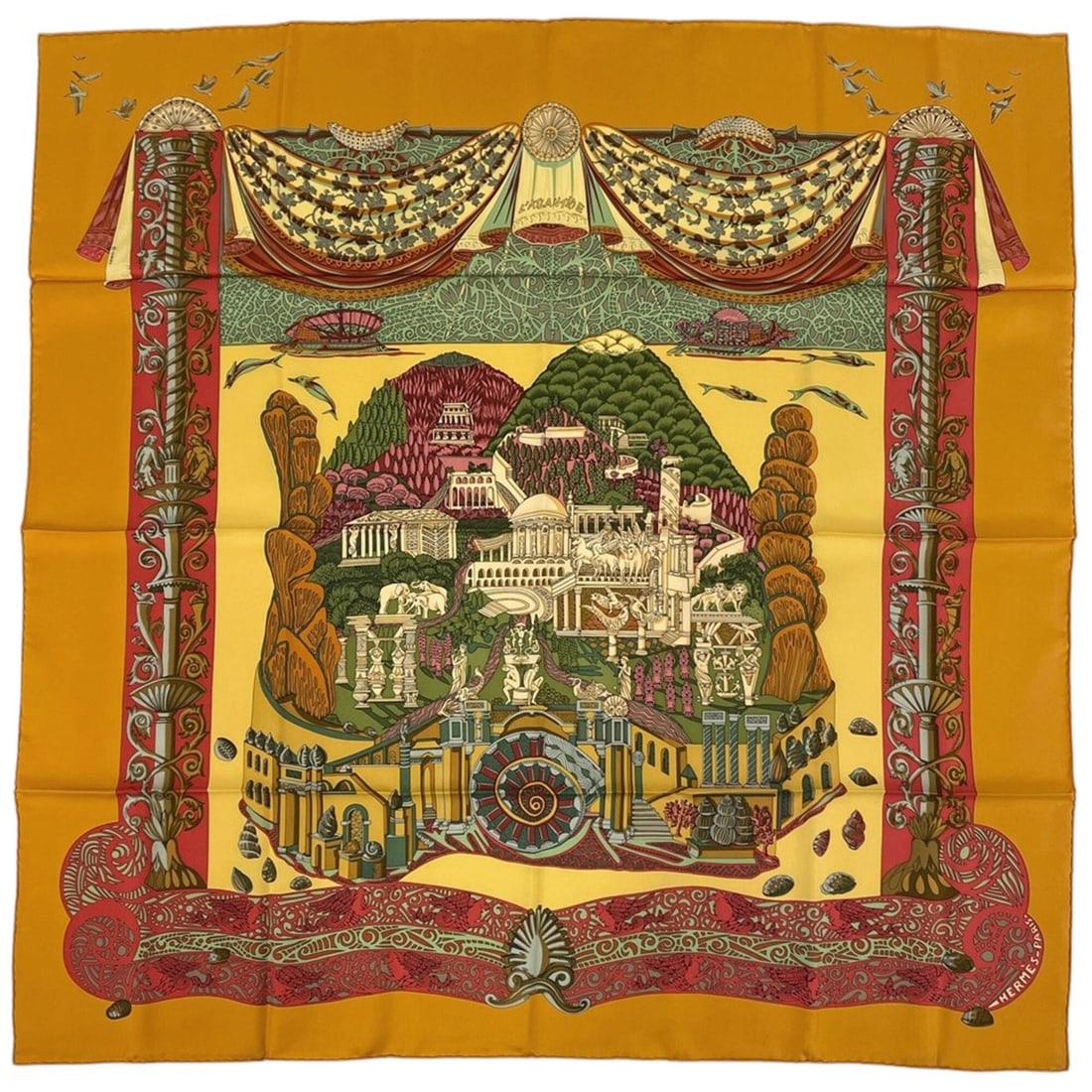 Hermes Carre 90 L'ATLANTIDE Scarf/Muffler - Silk, Orange Multicolor, Women's (1 of 20)