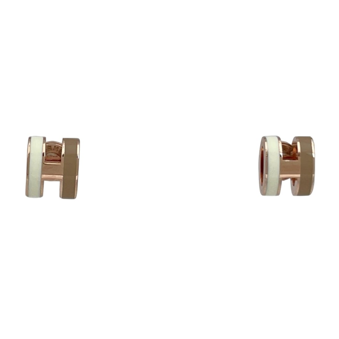 Hermes Mini Pop H Earrings, Metal, White and Pink Gold, Women's (1 of 10)