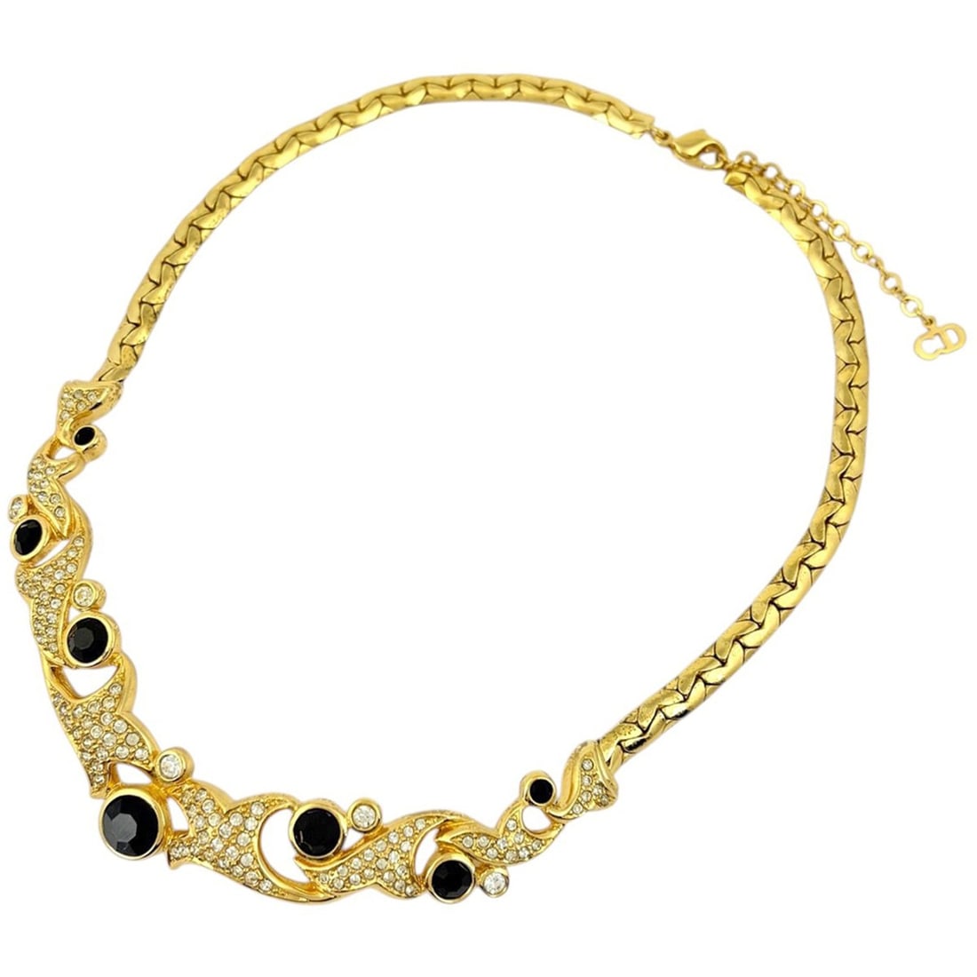 Christian Dior necklace choker with gold rhinestones for women.: --- Catalog ---Category: SizeNeck Circumference: 39 cm / 15.35''Category: DesignColor: GoldGender: WomenMaterial: Gold plating, RhinestoneNecklace Type: NecklaceCategory: GeneralBrand: Christian Dior-