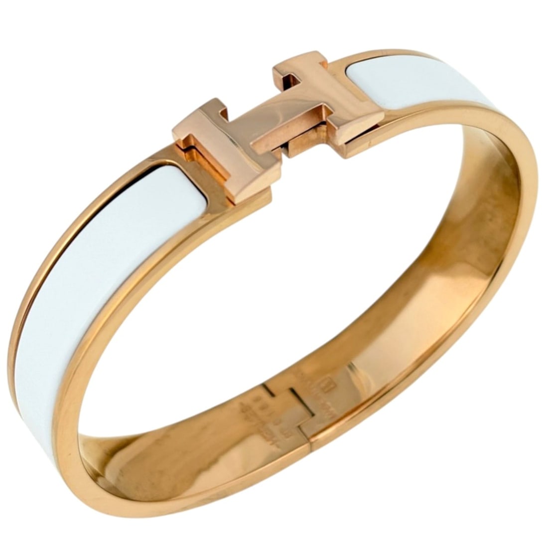 Hermes HERMES Clic H Bangle Enamel Bracelet Clack GP Pink Gold White Women's (1 of 10)