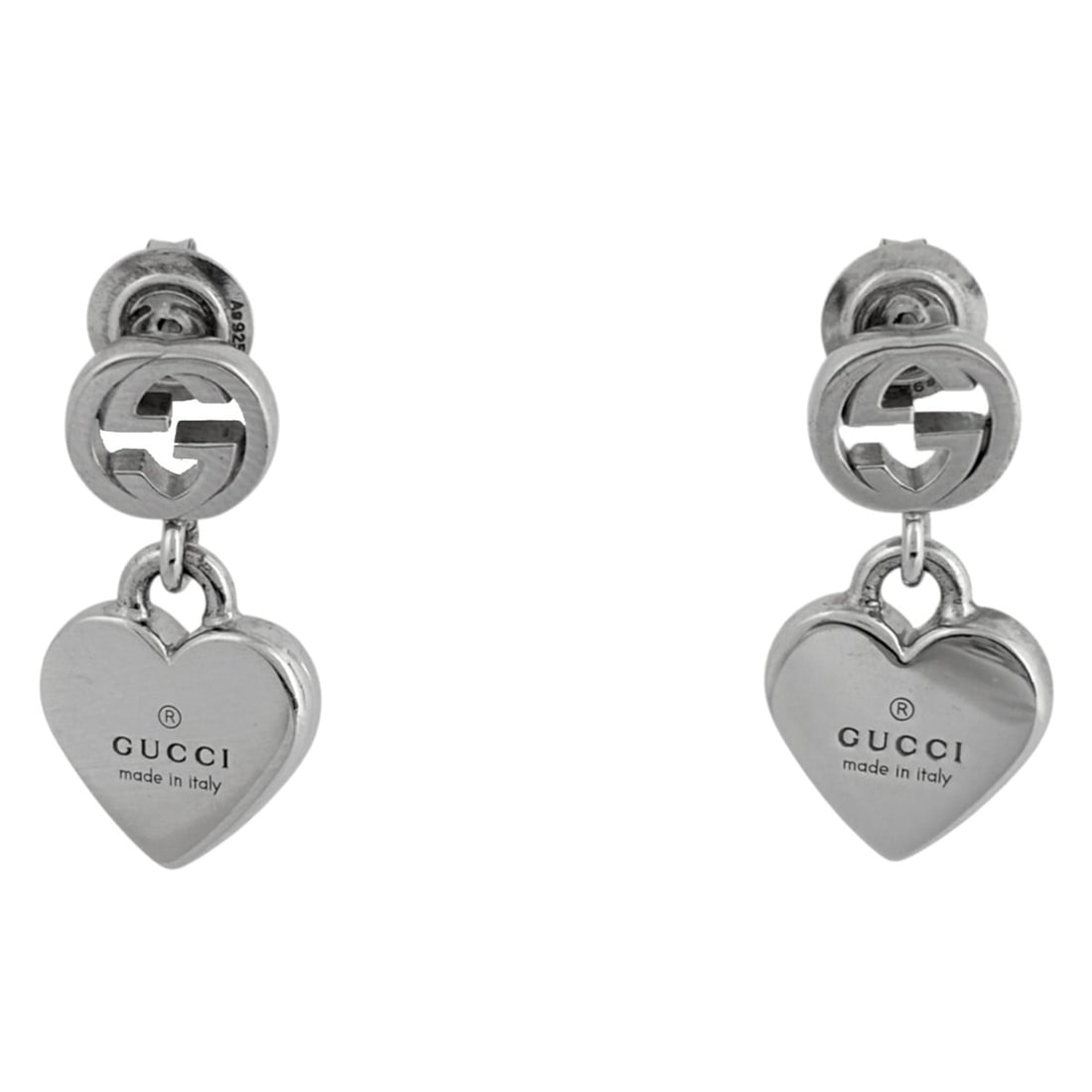 Gucci earrings, Interlocking G heart swing, sterling silver 925, silver, women's.: --- Catalog ---Category: SizeSize (HxWxD): 28.00mm x 13.00mm / 1.10'' x 0.51''Category: DesignType: Stud earringsColor: SilverGender: WomenMaterial: Silver 925Category: GeneralBrand: Gucci--- Item Lis