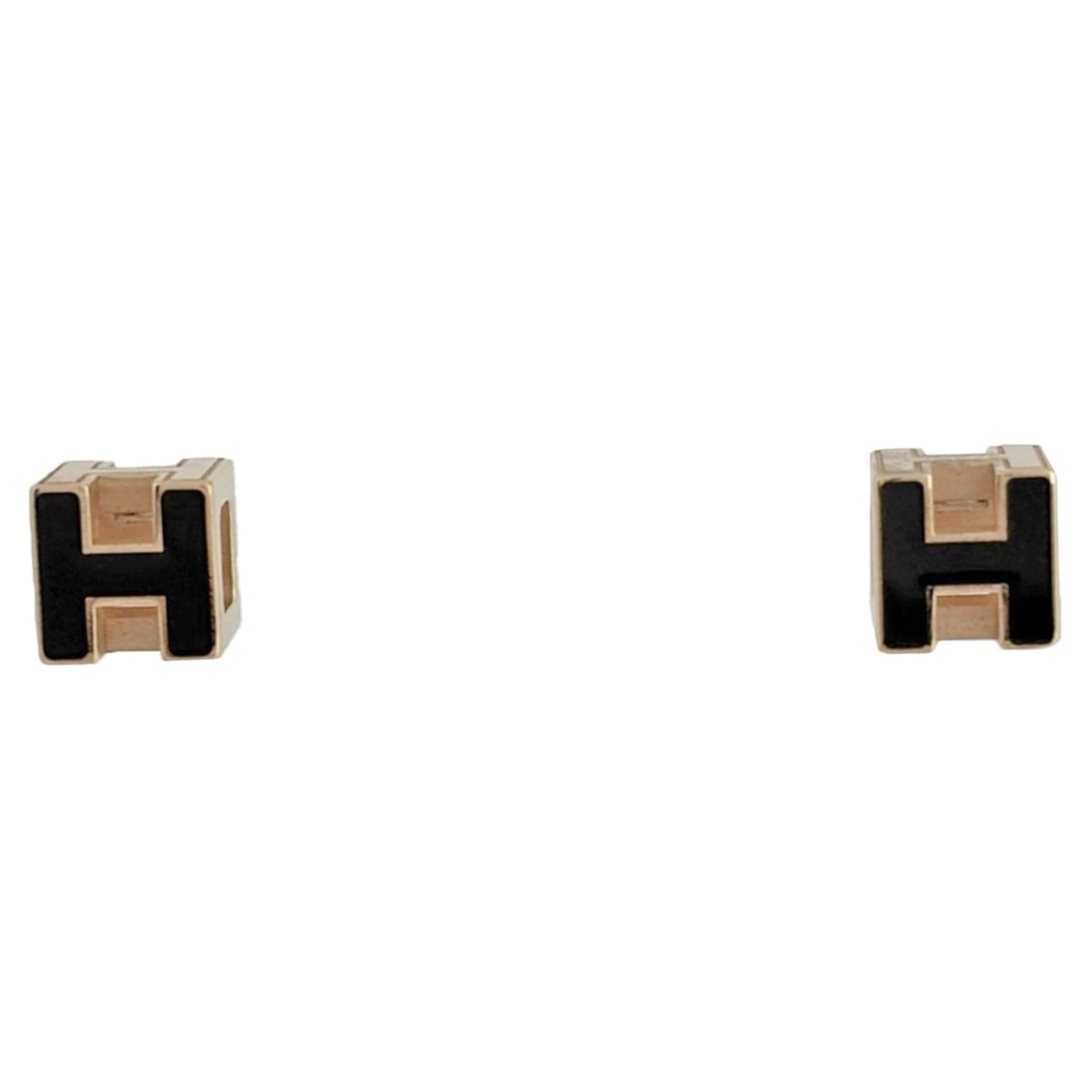 Hermes Cage d'H H-Cube Earrings, GP Gold, Black, Women's: --- Catalog ---Category: SizeSize (HxWxD): 7.00mm x 7.00mm / 0.28'' x 0.28''Category: DesignType: Stud earringsColor: Black, GoldGender: WomenMaterial: Gold platingCategory: GeneralBrand: Hermes--- It