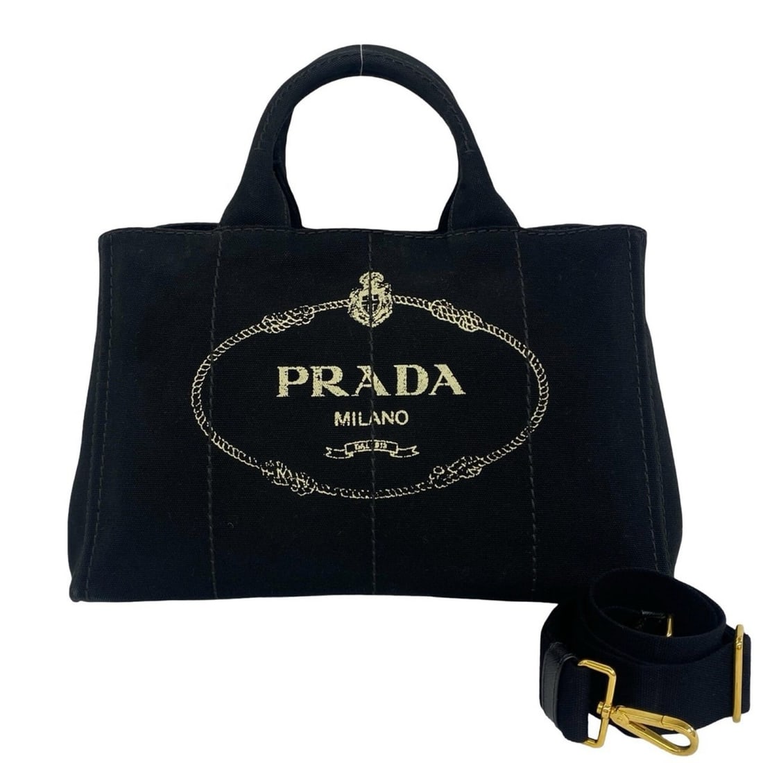 PRADA Canapa Triangle Logo Hardware Canvas 2-way Shoulder Bag Handbag Tote Black 37915: --- Catalog ---Category: SizeSize (HxWxD): 22cm x 37.5cm x 22.5cm / 8.66'' x 14.76'' x 8.85''Category: DesignType: Handbag, Shoulder bag, Tote bagColor: BlackGender: WomenMaterial: Canvas Category: Ge