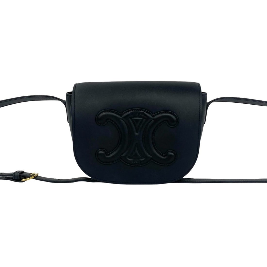 CELINE Celine Folco Triomphe Logo Leather Shoulder Bag Pouch Crossbody Black 35491: --- Catalog ---Category: SizeSize (HxWxD): 15.5cm x 18.5cm x 7cm / 6.1'' x 7.28'' x 2.75''Category: DesignType: Crossbody bag, Pochette, Shoulder bagColor: BlackGender: WomenMaterial: Leather Category