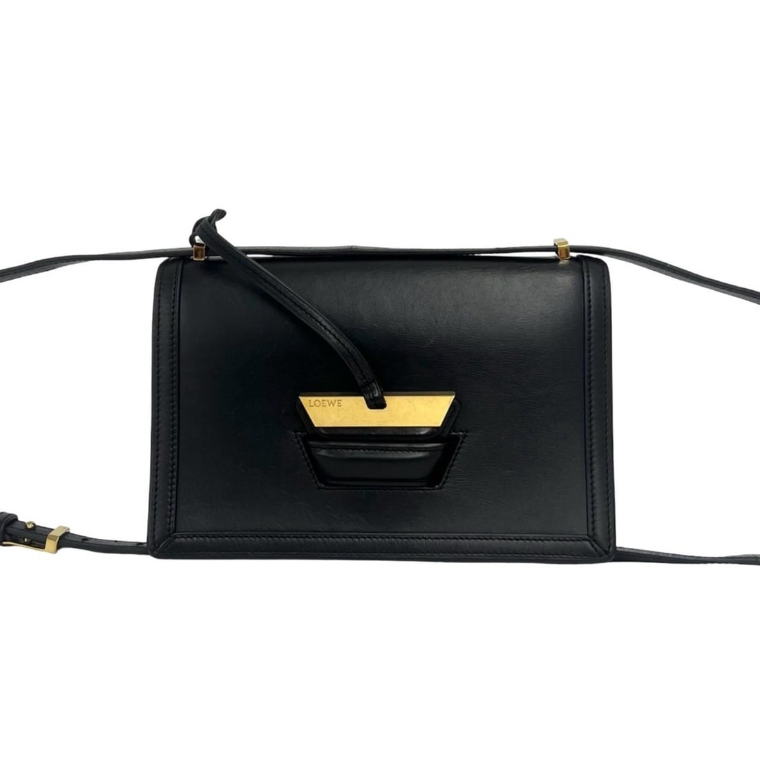 LOEWE Barcelona Logo Hardware Leather Shoulder Bag Handbag Sacoche Pouch Black c35-9 (1 of 14)