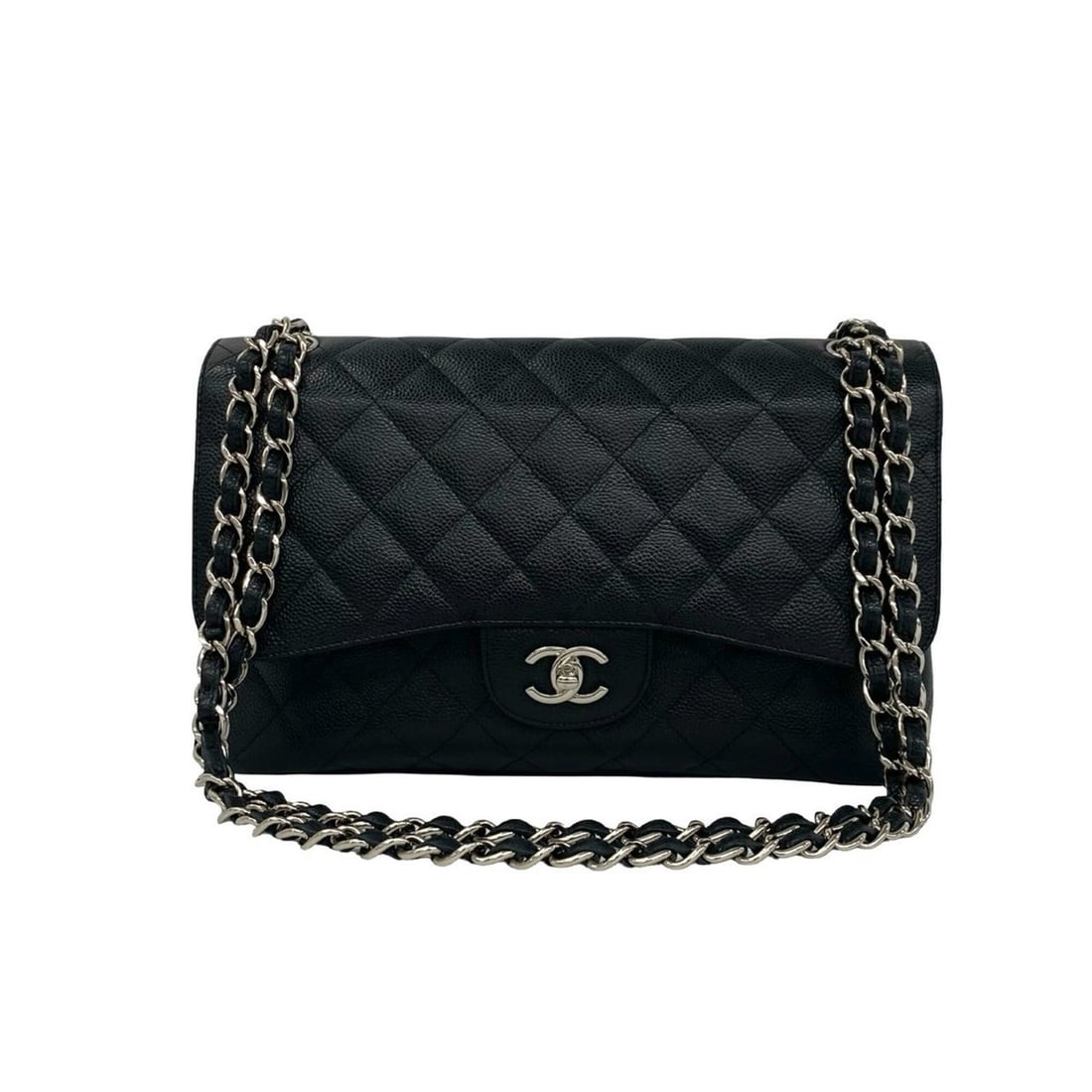 CHANEL Matelassé 30 Double Flap Caviar Skin Shoulder Bag, Black 255-2: --- Catalog ---Category: SizeSize (HxWxD): 19cm x 30cm x 9cm / 7.48'' x 11.81'' x 3.54''Category: DesignType: Shoulder bagColor: BlackGender: WomenMaterial: Grained Calfskin Category: GeneralBrand: Ch