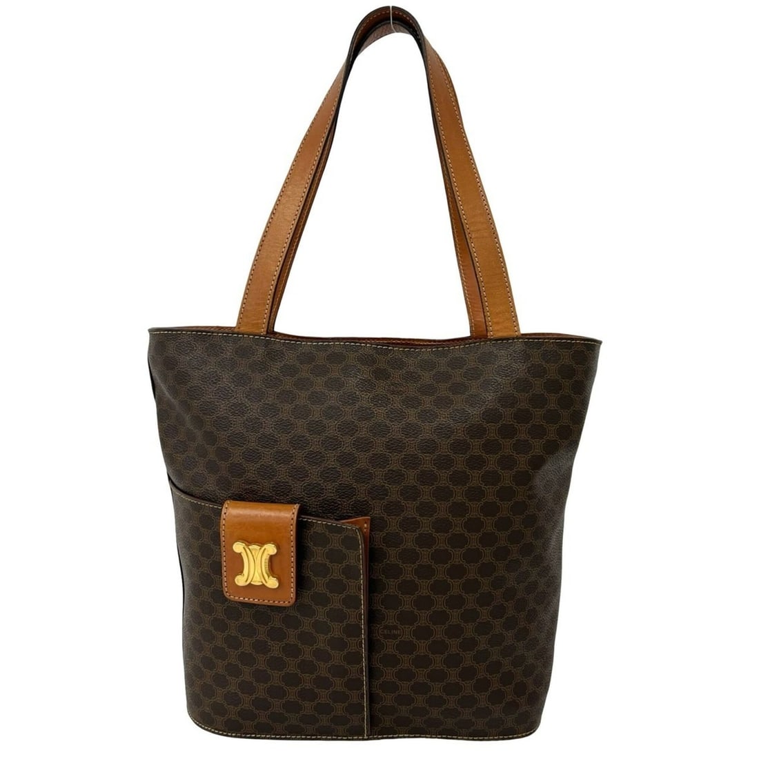 CELINE Vintage Macadam Pattern Triomphe Logo Hardware Leather Tote Bag Handbag Brown 16735: --- Catalog ---Category: SizeSize (HxWxD): 27.5cm x 30cm x 10.5cm / 10.82'' x 11.81'' x 4.13''Category: DesignType: Handbag, Tote bagColor: BrownGender: WomenMaterial: PVC , Leather Category: GeneralB