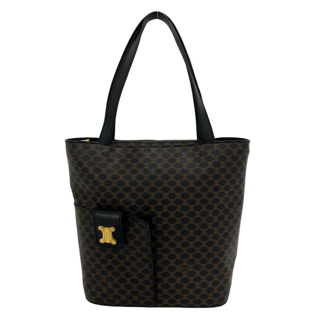 CELINE Macadam Blazon Triomphe Pattern Leather Tote Bag/Semi-Shoulder Bag, Black, 06576: --- Catalog ---Category: SizeSize (HxWxD): 27cm x 30cm x 11cm / 10.62'' x 11.81'' x 4.33''Category: DesignType: Shoulder bag, Tote bagColor: Black, BrownGender: WomenMaterial: Leather , PVC Category: 