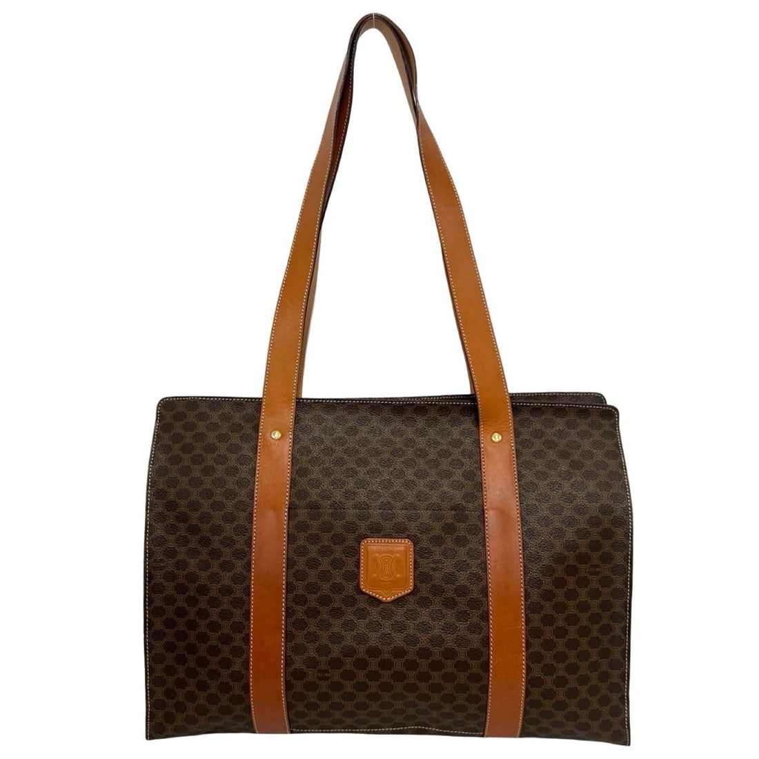 CELINE Vintage Macadam Blazon Pattern Triomphe Leather Tote Bag Handbag Brown 85995: --- Catalog ---Category: SizeSize (HxWxD): 28.5cm x 39cm x 12.5cm / 11.22'' x 15.35'' x 4.92''Category: DesignType: Handbag, Tote bagColor: BrownGender: WomenMaterial: Leather , PVC Category: GeneralB