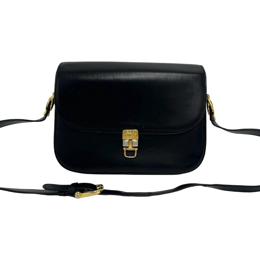 CELINE Vintage Leather Shoulder Bag/Pouch/Sacoche with Carriage Hardware, Black, 38717 (1 of 11)
