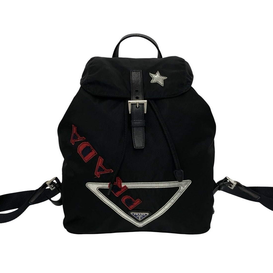 PRADA Prada Triangle Logo Hardware Tessuto Pocono Nylon Leather Genuine Backpack Daypack Black 47849 (1 of 12)