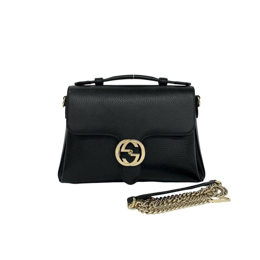 GUCCI Interlocking G Hardware Leather Genuine 2-way Chain Shoulder Bag Handbag Black 68868: --- Catalog ---Category: SizeSize (HxWxD): 18cm x 25.5cm x 8cm / 7.08'' x 10.03'' x 3.14''Category: DesignType: Handbag, Shoulder bagColor: BlackGender: WomenMaterial: Leather Category: GeneralBrand: 