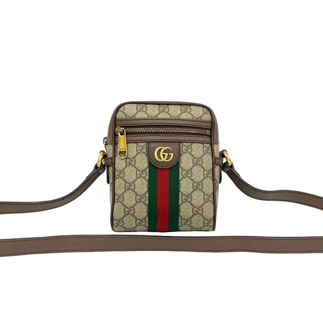 GUCCI Ophidia Sherry Line GG Pattern Leather Shoulder Bag/Pouch with Logo Hardware, Brown/Green,: --- Catalog ---Category: SizeSize (HxWxD): 17.5cm x 13.5cm x 5cm / 6.88'' x 5.31'' x 1.96''Category: DesignType: Pochette, Shoulder bagColor: Brown, Green, Red colorGender: WomenMaterial: Leather , PV