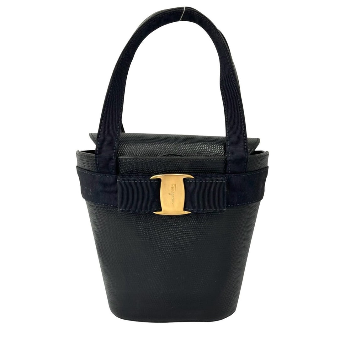 Salvatore Ferragamo Vintage Vara Ribbon Leather Mini Handbag, Navy, 37574: --- Catalog ---Category: SizeSize (HxWxD): 18.5cm x 19.5cm x 7cm / 7.28'' x 7.67'' x 2.75''Category: DesignType: HandbagColor: NavyGender: WomenMaterial: Leather Category: GeneralBrand: Salvatore Ferr