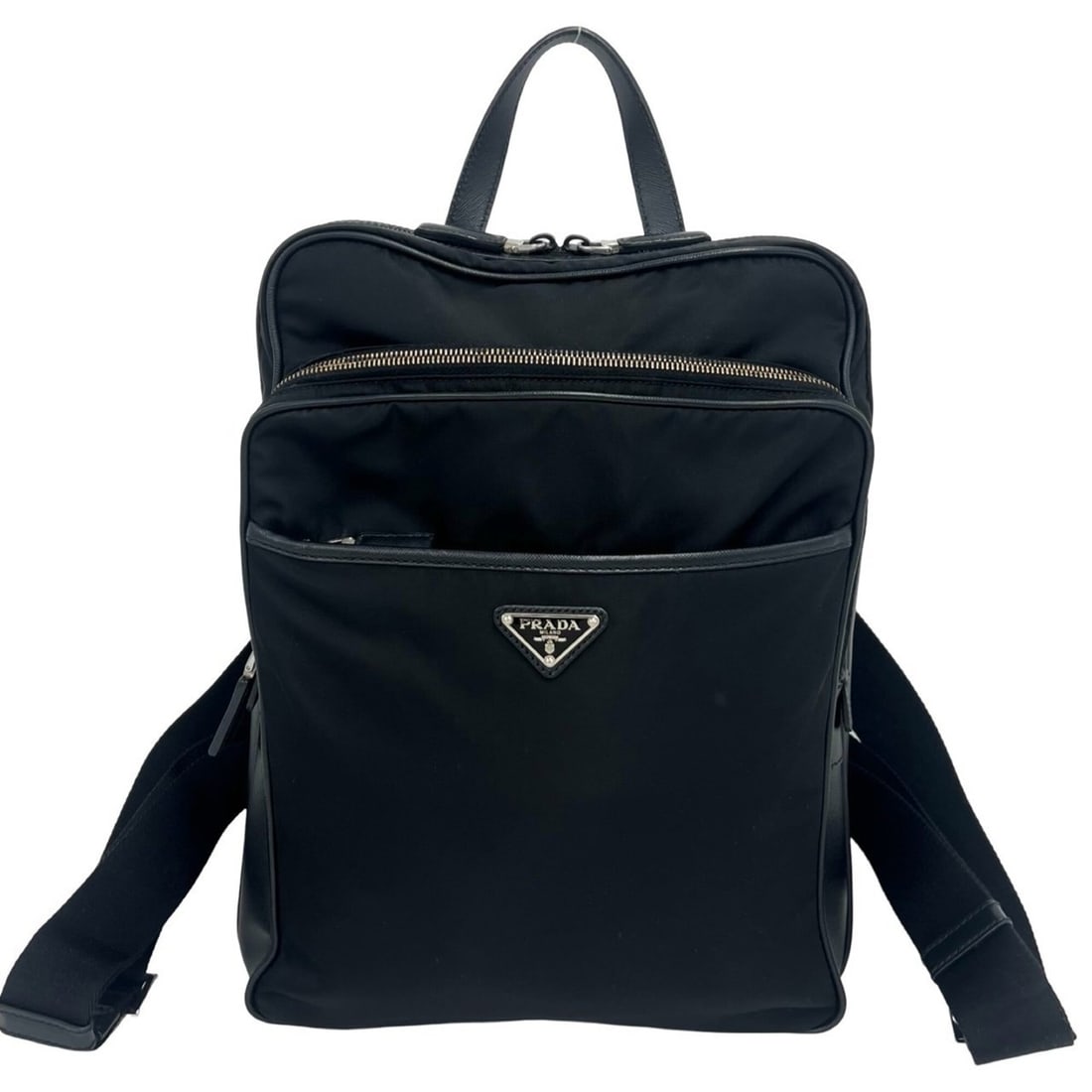PRADA Prada Triangle Logo Hardware Tessuto Nylon Saffiano Leather Genuine Backpack Black 22333: --- Catalog ---Category: SizeSize (HxWxD): 36cm x 29cm x 6.5cm / 14.17'' x 11.41'' x 2.55''Category: DesignType: BackpackColor: BlackGender: WomenMaterial: Nylon , Leather Category: GeneralBrand: Prad