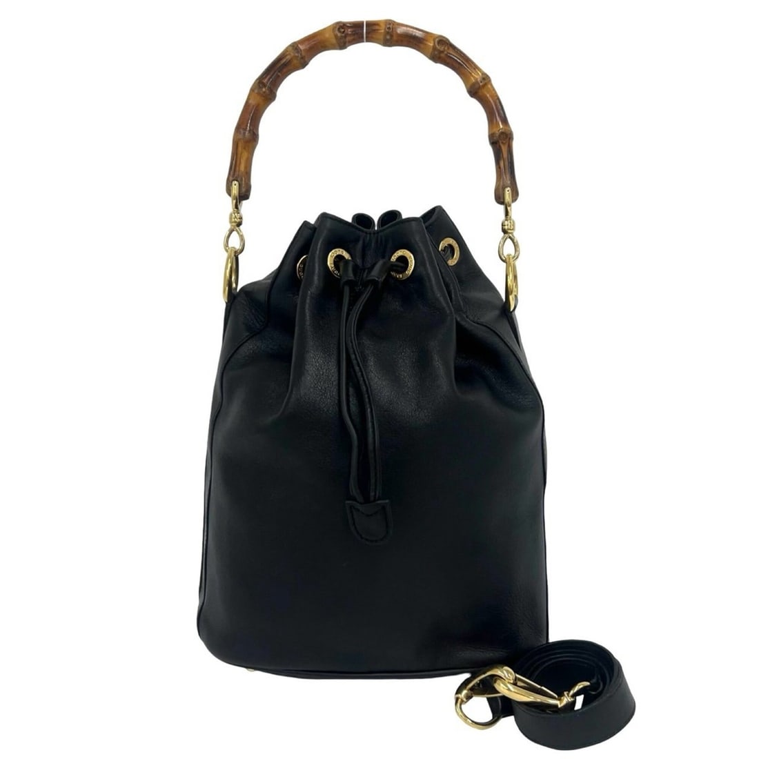 GUCCI Old Gucci Bamboo Leather 2-way Shoulder Bag Tote Handbag Black 38679: --- Catalog ---Category: SizeSize (HxWxD): 28.5cm x 24.5cm x 15cm / 11.22'' x 9.64'' x 5.9''Category: DesignType: Handbag, Shoulder bag, Tote bagColor: BlackGender: WomenMaterial: Leather Category: Ge