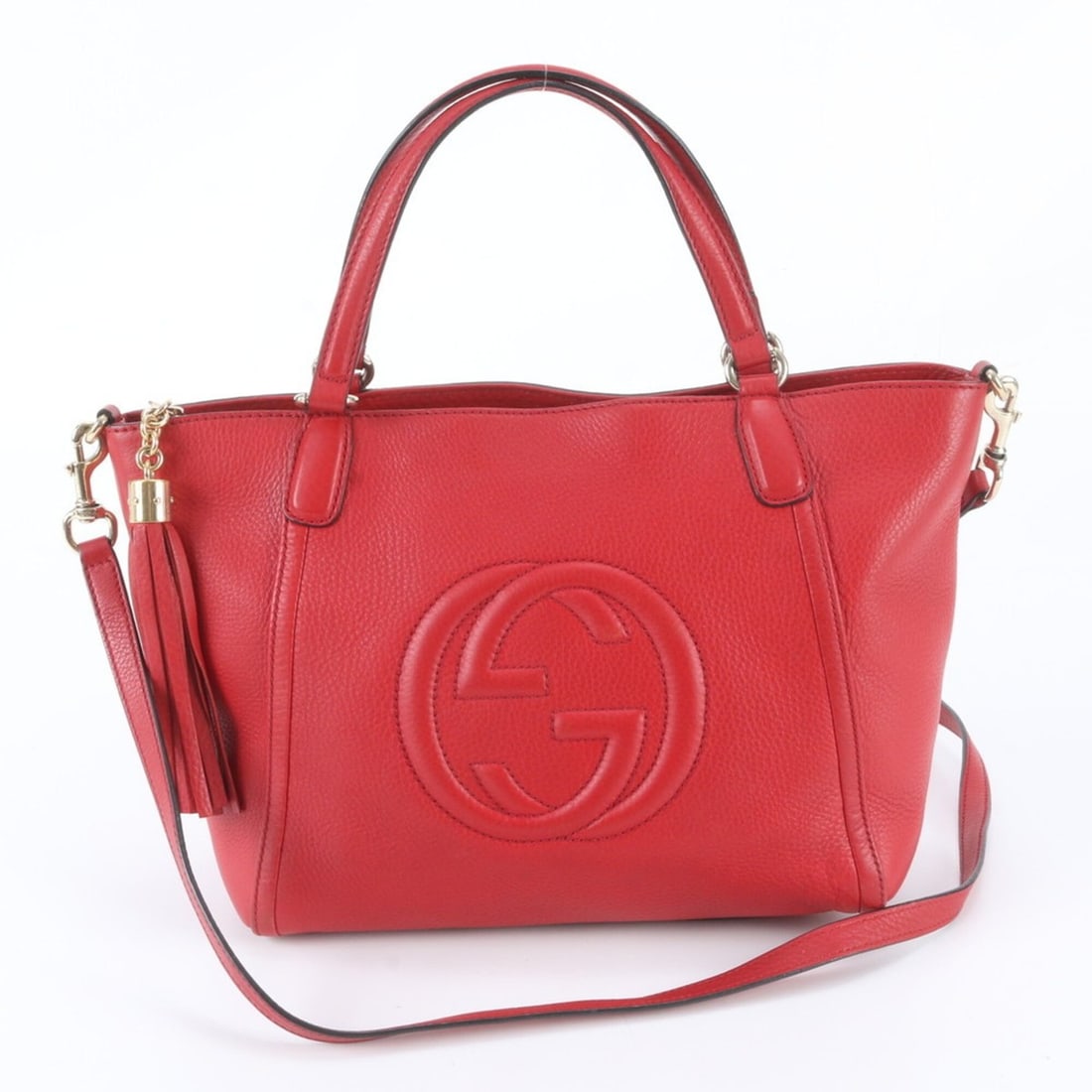 Gucci Soho Tassel 369176 Leather 2-Way Shoulder Bag, Handbag, Tote Bag for Women: --- Catalog ---Category: SizeSize (HxWxD): 21cm x 26cm x 14cm / 8.26'' x 10.23'' x 5.51''Category: DesignType: Handbag, Shoulder bag, Tote bagColor: Red colorGender: WomenMaterial: Leather Category: G