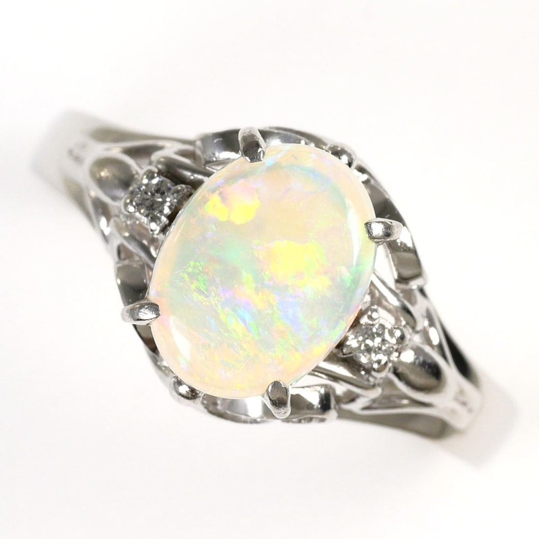 PT900 Platinum Ring, 1 piece, Opal and Diamond 0.02ct, Total Weight 2.7g, Jewelry (1 of 15)