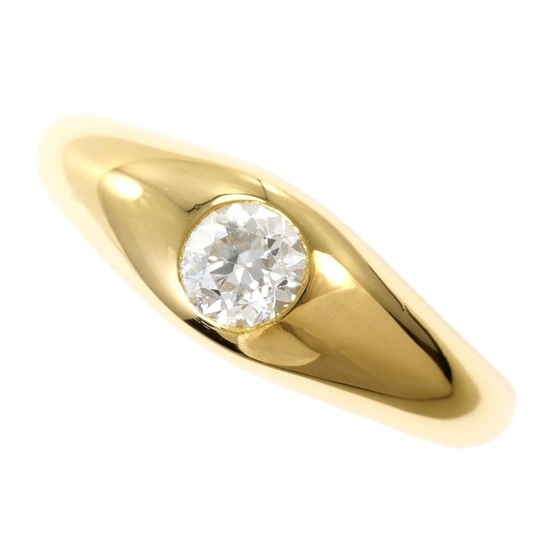 18K (18-karat) Yellow Gold Ring with 1 Diamond (carat mark not stamped), Certificate of: --- Catalog ---Category: SizeWidth: 6mm / 0.24''Weight: 5.3g / 0.18oz.JP Size: 13.5US Size: 6.5Category: DesignType: Band ringColor: Yellow goldMetal: GoldStone: DiamondGender: WomenMaterial: Yellow g