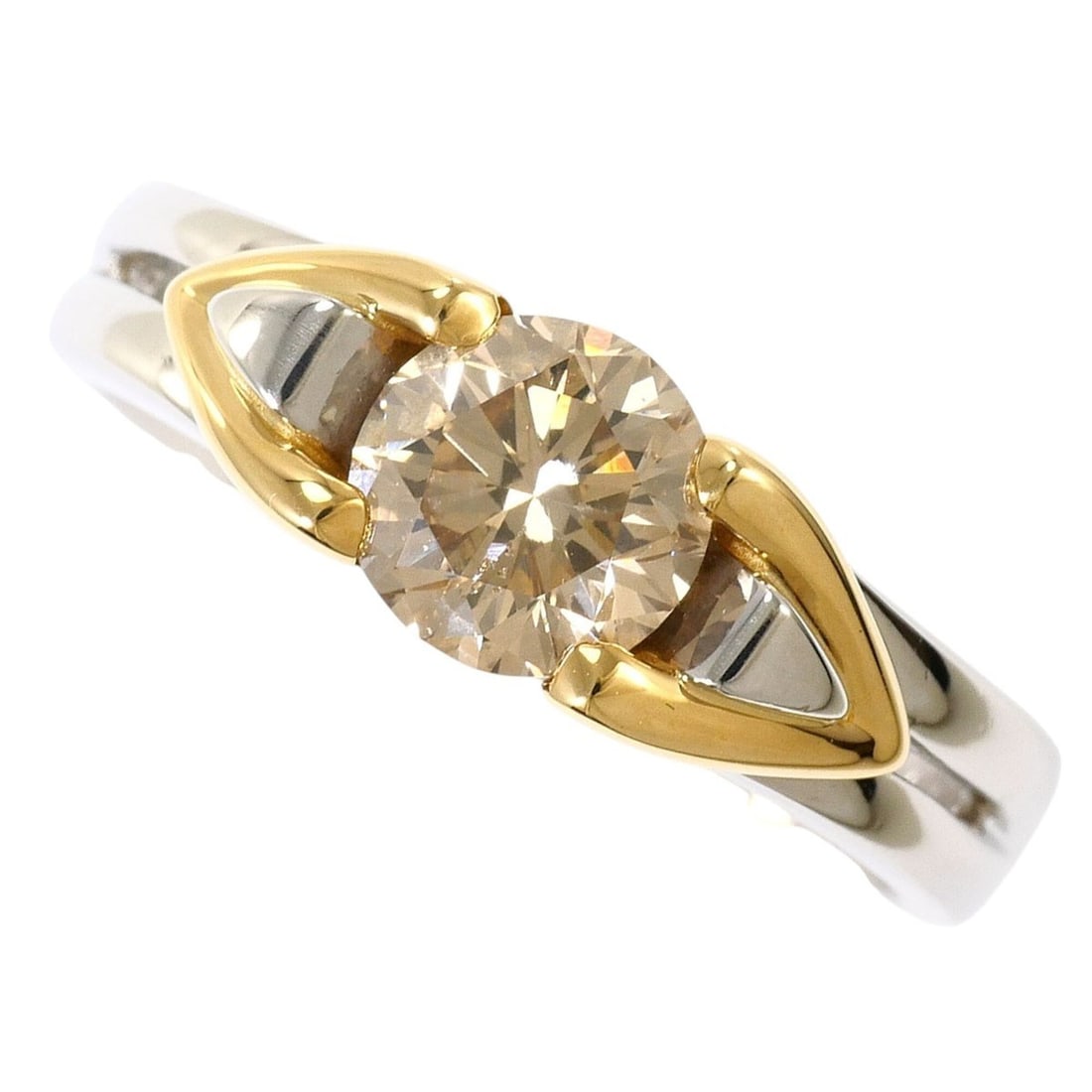 PT900 Platinum 18K Yellow Gold Ring, 1.047ct Brown Diamond, with Certificate of Authenticity, Total (1 of 9)